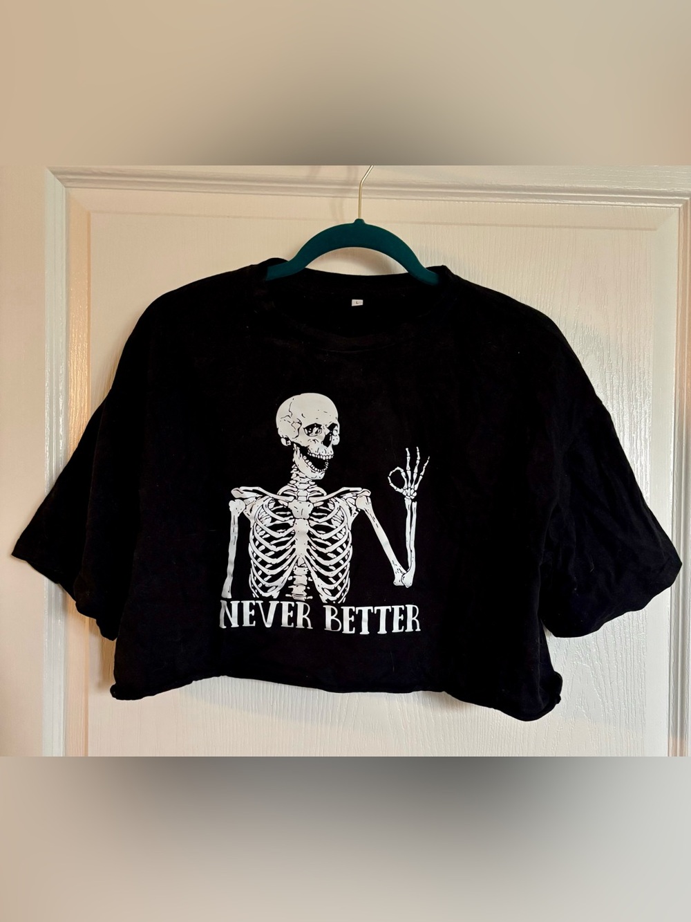 Black Graphic Skeleton Tee for Kids - 'Never Better'